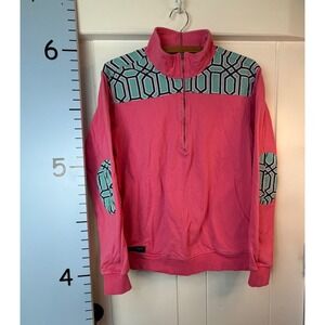 Simply Southern Large‎ Quarter Zip Pullover Barbiecore Pink Jacket & Geometric
